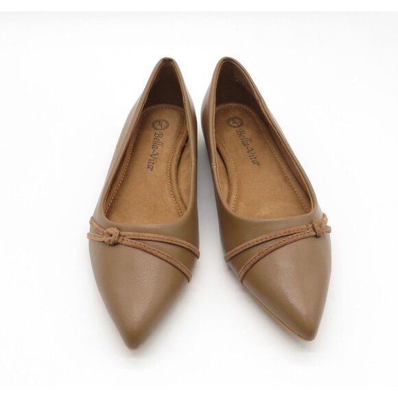 Bella Vita Women's Pointed Toe Brown Leather Flats Knot Detail Size 6 NEW - Picture 2 of 8